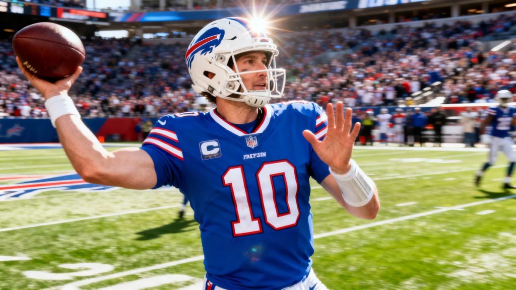 Josh Allen throws a football during a Bills playoff game.