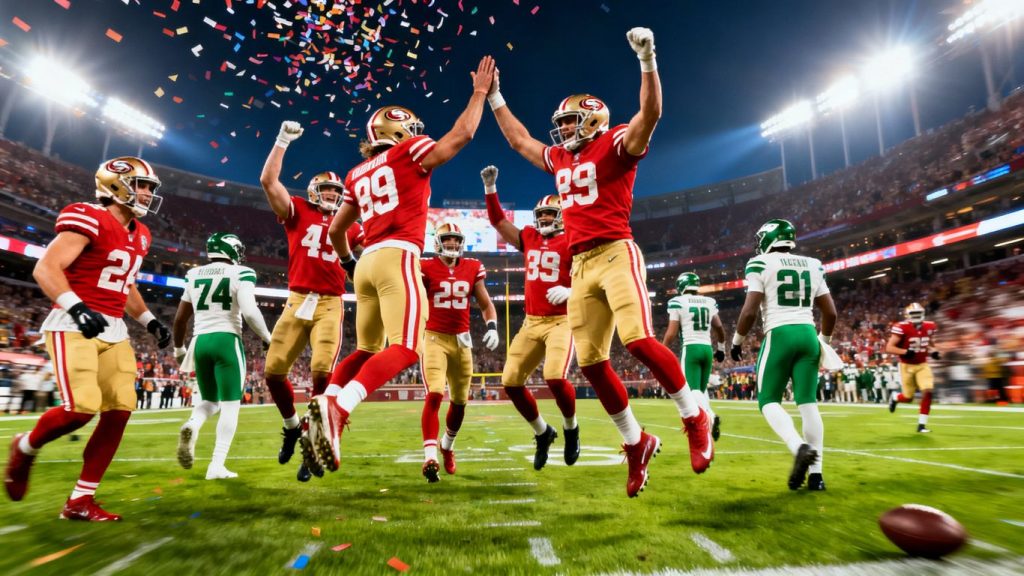 49ers players celebrating